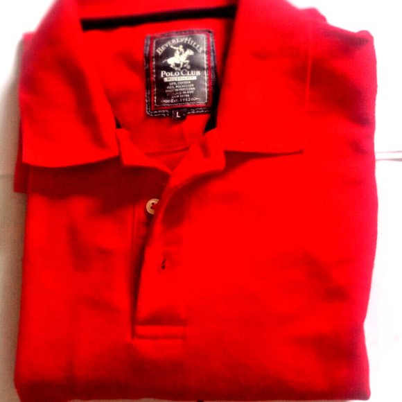 Beverly Hills Polo Club Modern Fit Short Sleeve Shirt Red Cotton Polyester Large - Picture 4 of 5